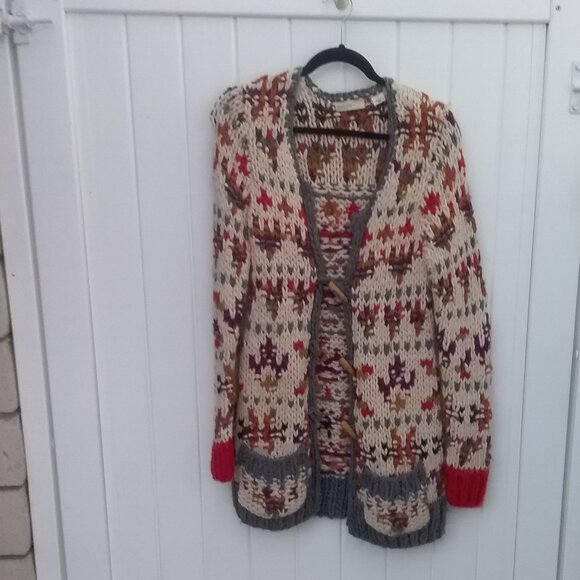 Anthropologie Sleeping on Snow Sweater Cardigan Small Chunky Knit Boho - Picture 2 of 10